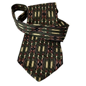 PAVIA Handmade in Italy 100% Silk Tie Olive Green/Red/Black Geometric 4" x 62"